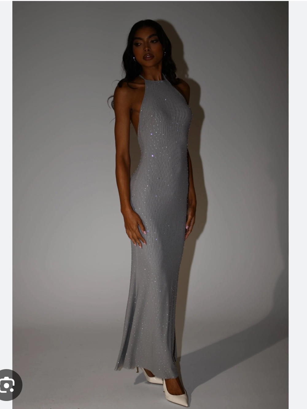 Meshki Kali Hot Fix Mesh Rhinestone Maxi Dress